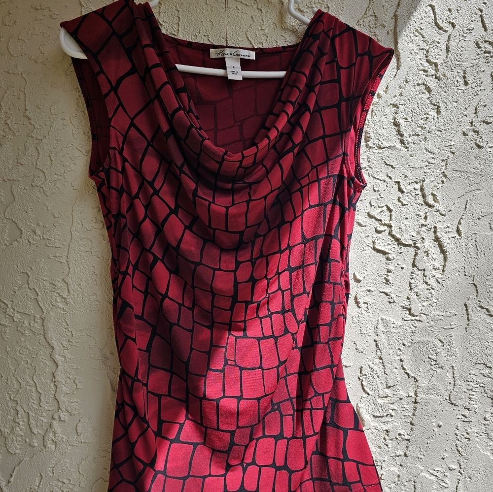 Kenneth Cole Red and Black Geometric Blouse
